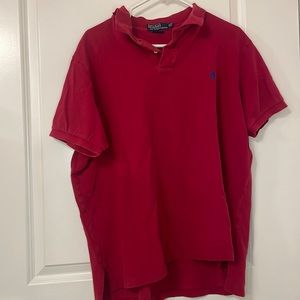 Polo Ralph Lauren Dark Red Short Sleeve Collared Shirt with Blue Horse Logo